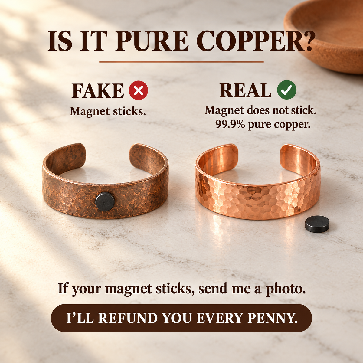 June's Stone Copper Bracelet – pure copper bracelet on a warm neutral background - photo 4