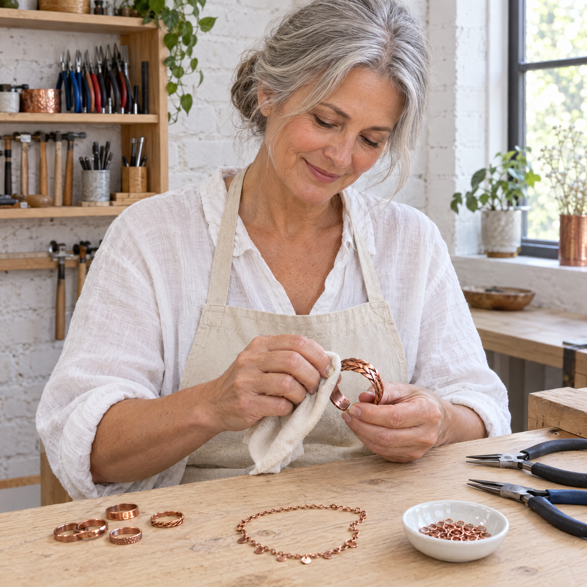 June's Stone Copper Bracelet - pure copper bracelet on a warm neutral background - photo 5