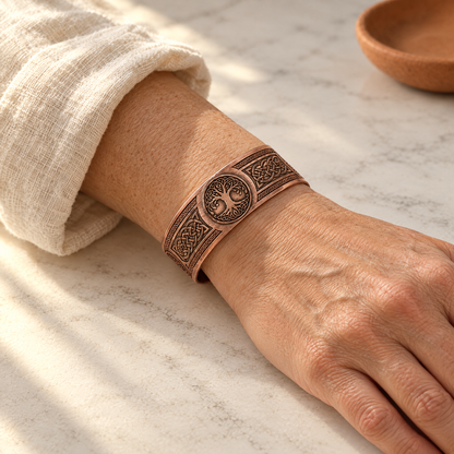 June's Bough Copper Bracelet – pure copper bracelet on a warm neutral background - photo 2