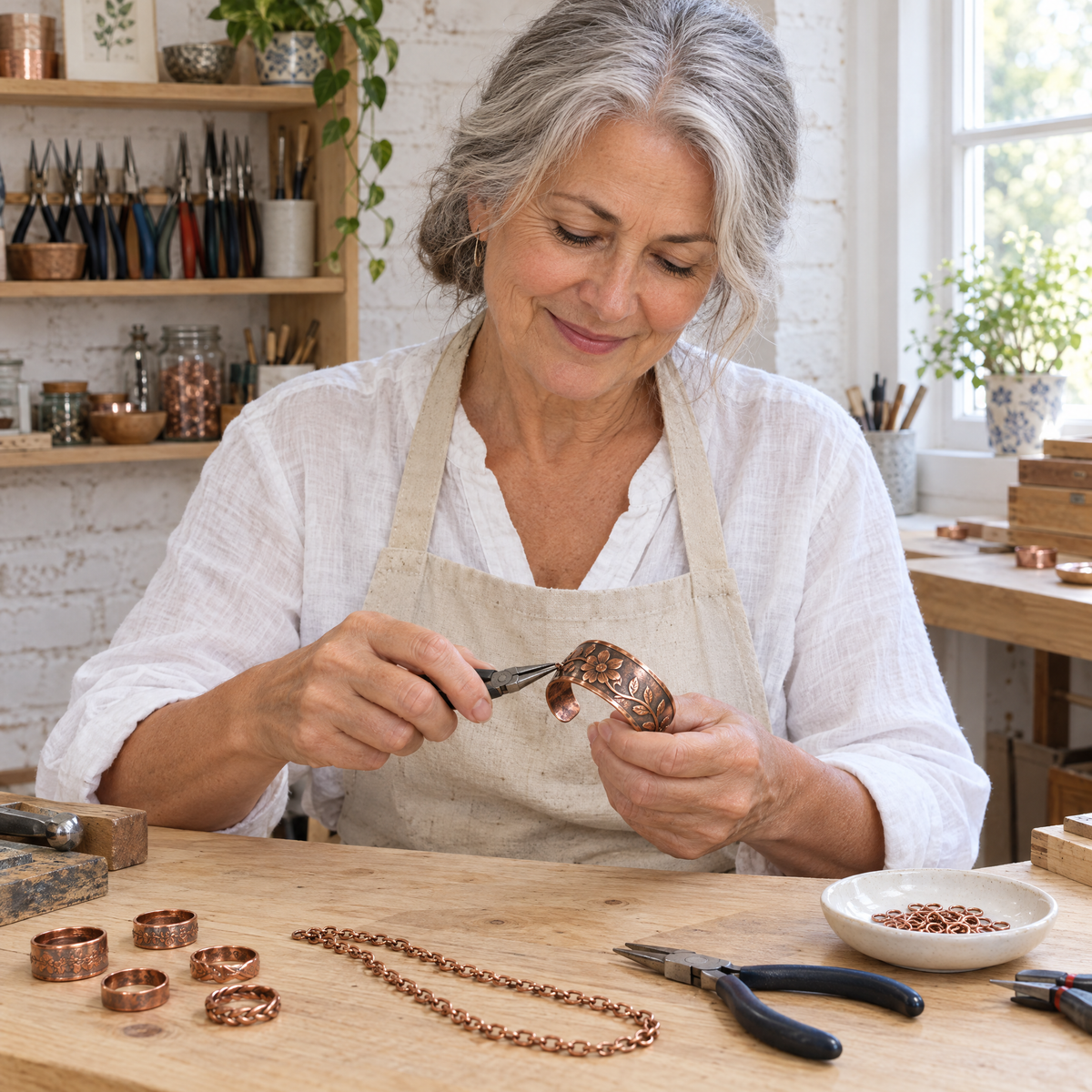 June's Knell Copper Bracelet – pure copper bracelet on a warm neutral background - photo 5