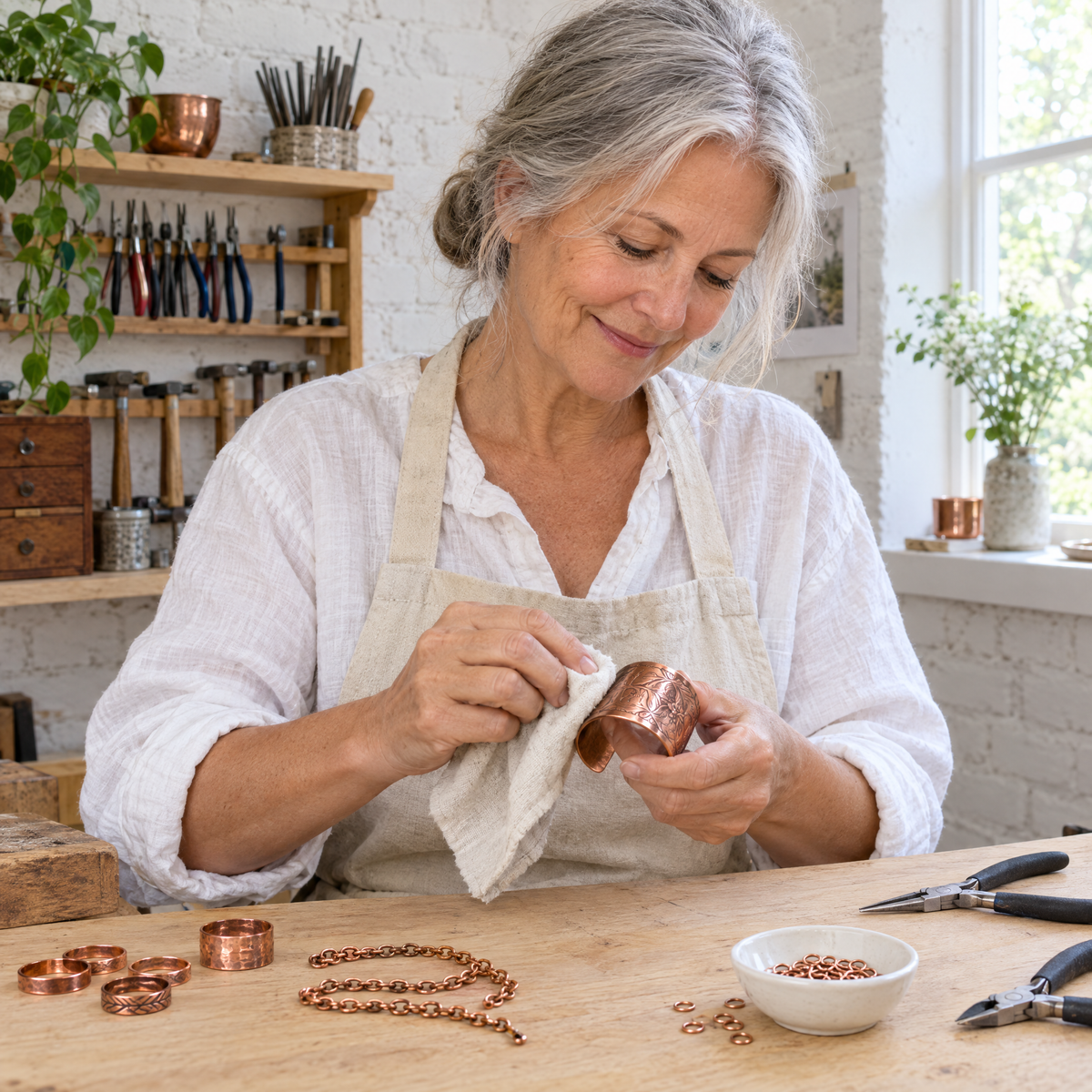 June's Bough Copper Bracelet – pure copper bracelet on a warm neutral background - photo 5
