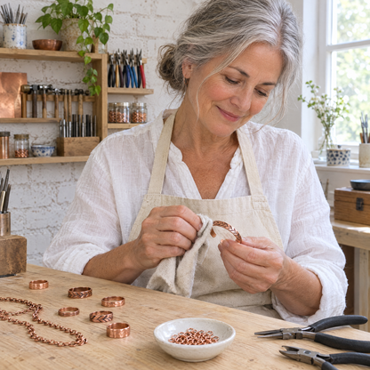 June's Lunar Copper Bracelet – pure copper bracelet on a warm neutral background - photo 5