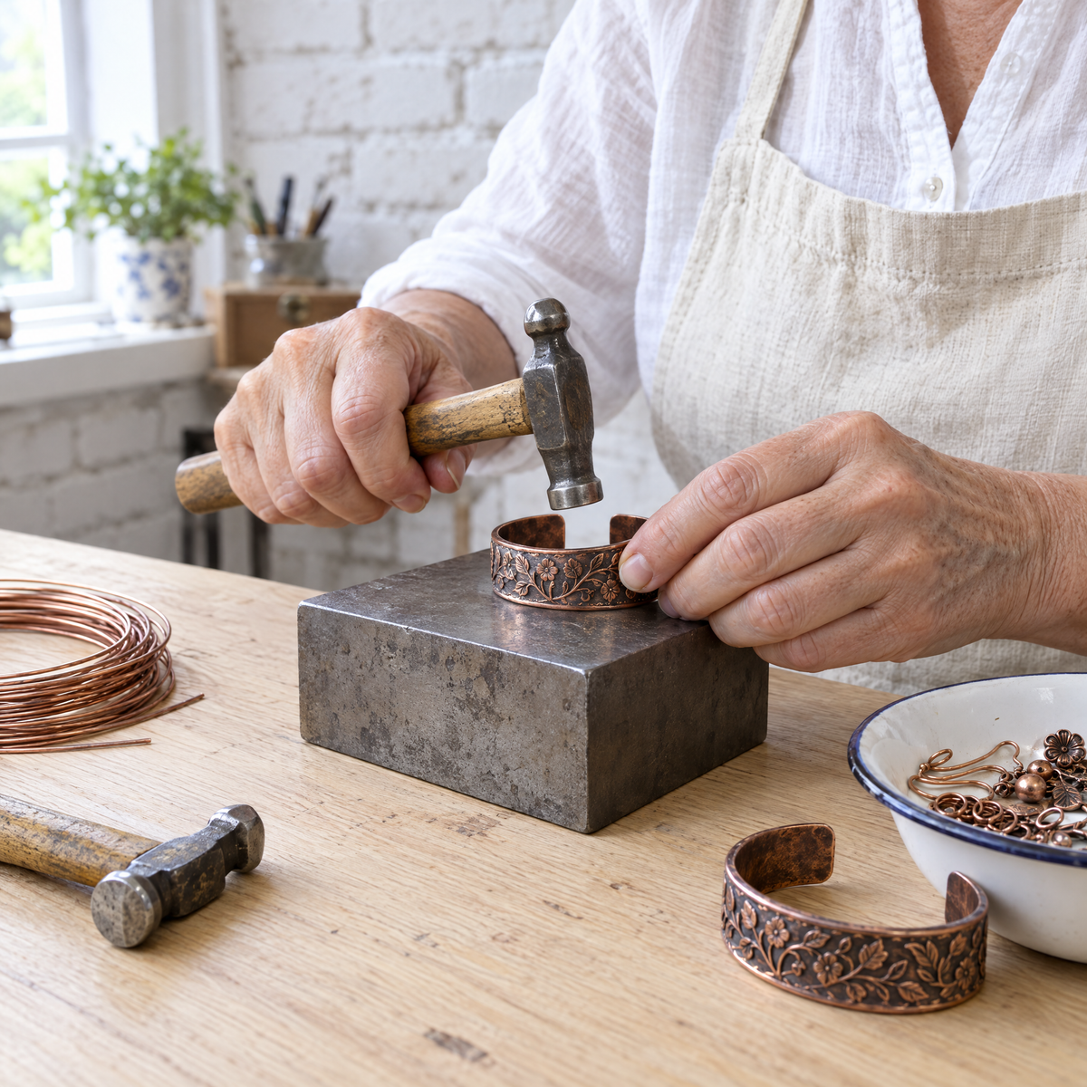 June's Knell Copper Bracelet – pure copper bracelet on a warm neutral background - photo 4