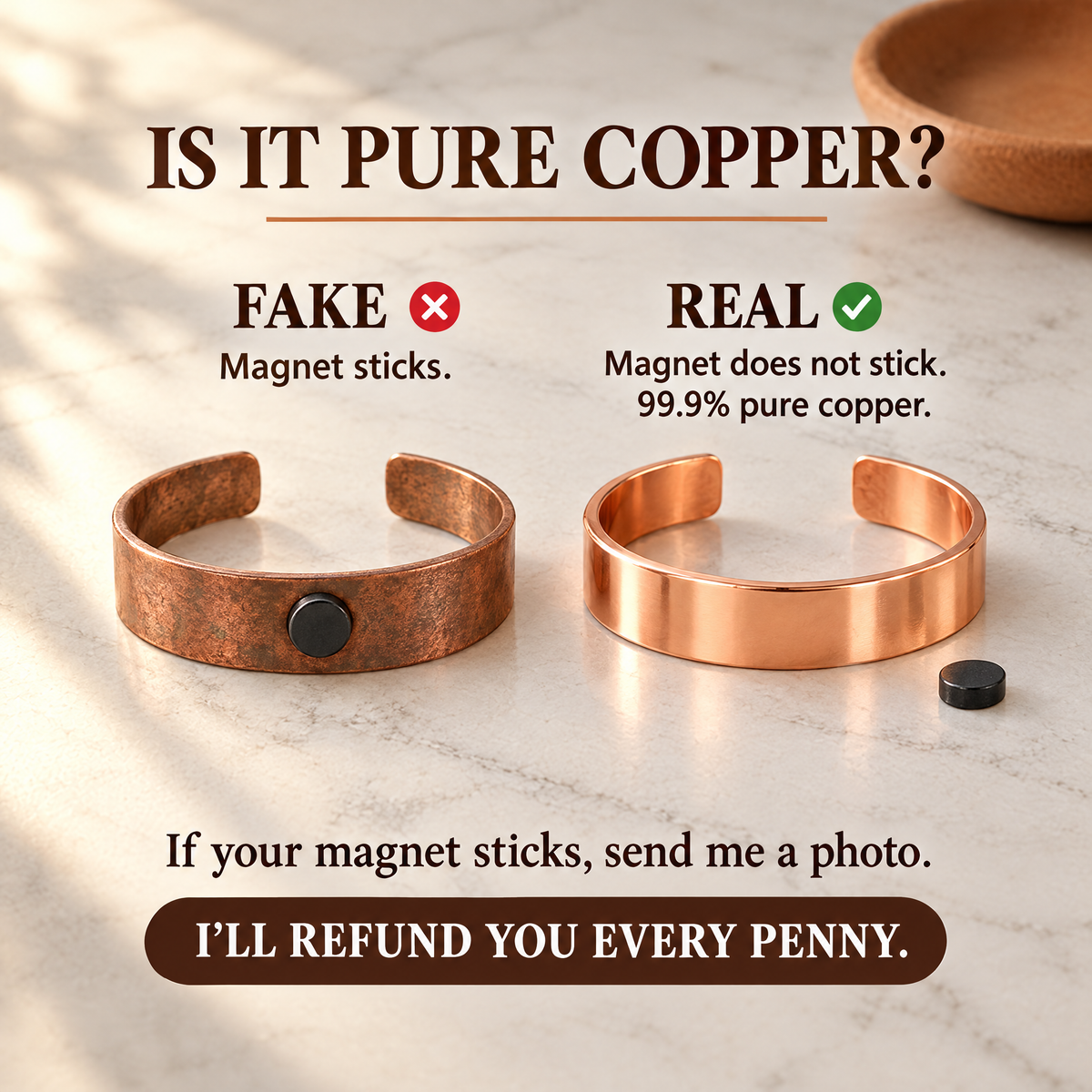 June's Fell Copper Bracelet – pure copper bracelet on a warm neutral background - photo 3