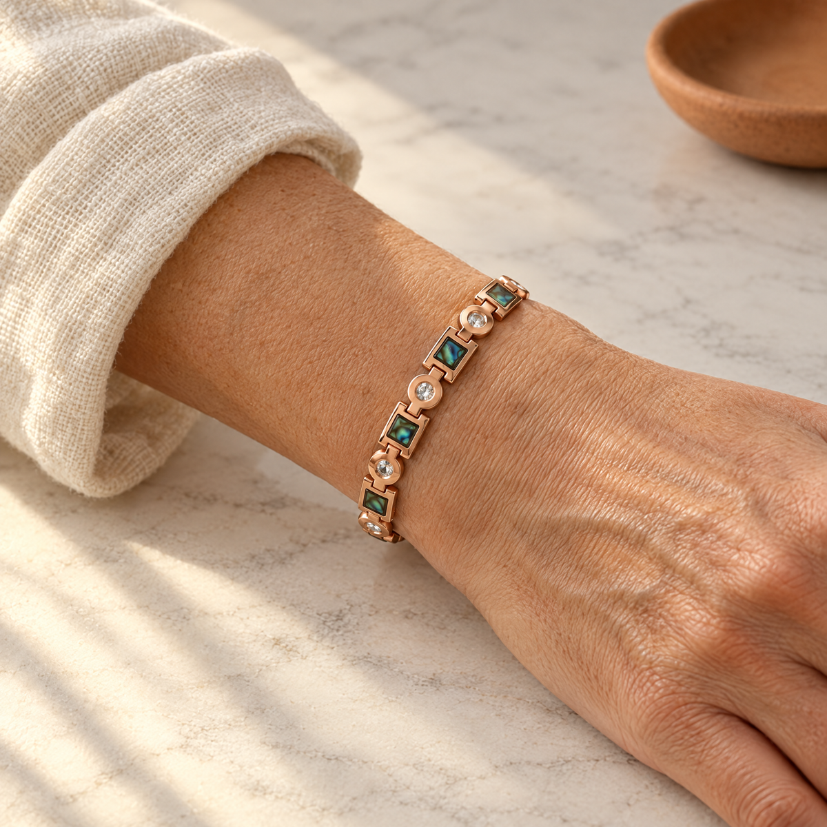June's Salvia Big Copper Bracelet – pure copper bracelet on a warm neutral background - photo 2