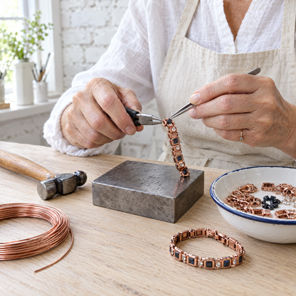 June's Salvia Big Copper Bracelet – pure copper bracelet on a warm neutral background - photo 3