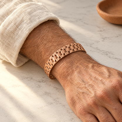 June's Ore Men's Copper Bracelet – pure copper bracelet on a warm neutral background - photo 2