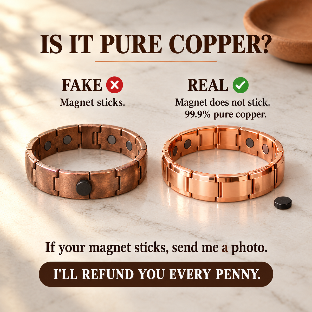 June's Azul Copper Bracelet – pure copper bracelet on a warm neutral background - photo 3