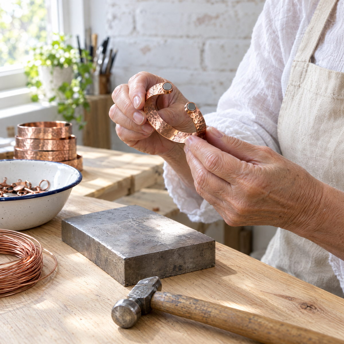 June's Lodestone Copper Bracelet – pure copper bracelet on a warm neutral background - photo 4