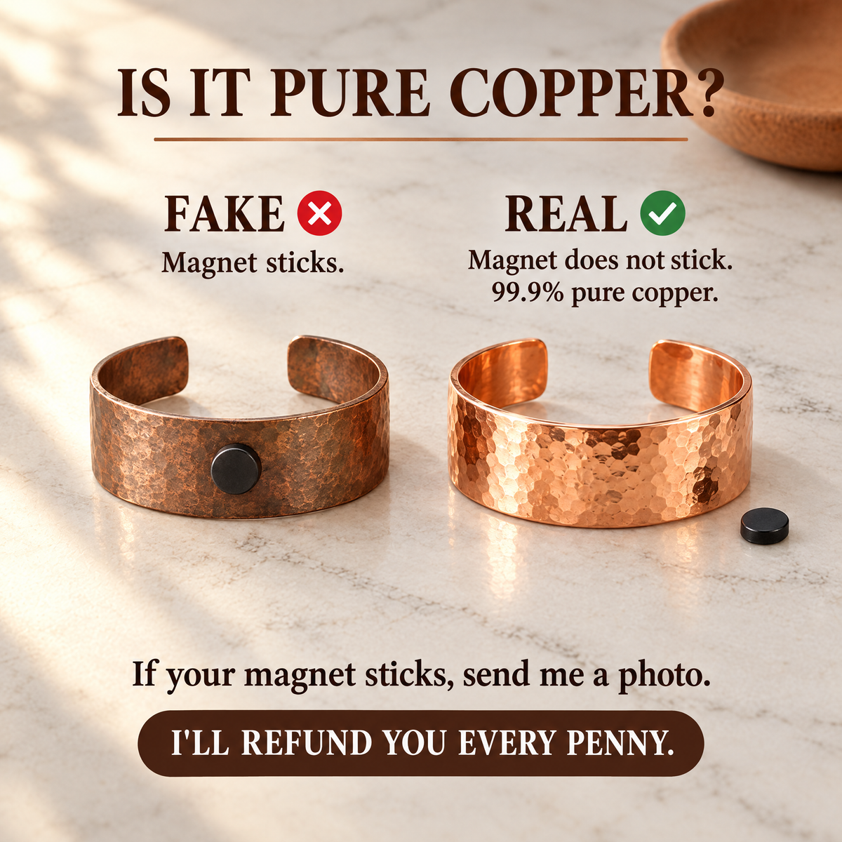 June's Grove Copper Bracelet – pure copper bracelet on a warm neutral background - photo 3