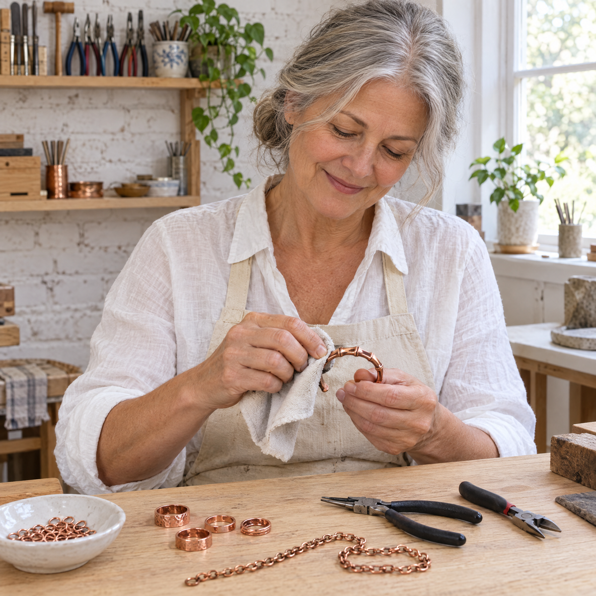 June's Grove Copper Bracelet – pure copper bracelet on a warm neutral background - photo 6
