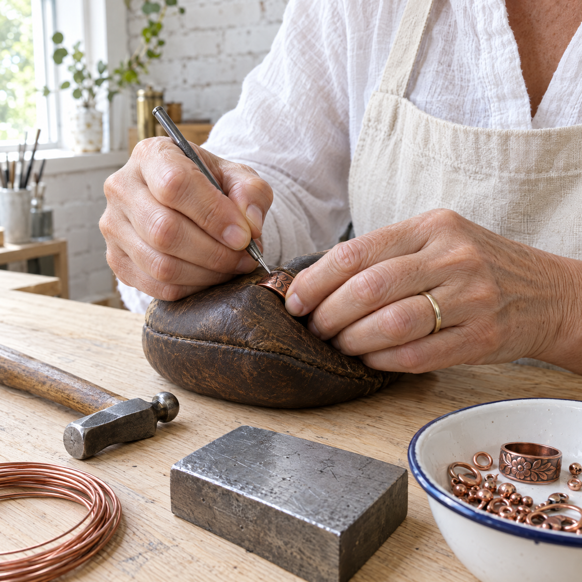 June's Petal Copper Ring – pure copper ring on a warm neutral background - photo 4