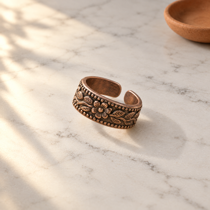 June's Petal Copper Ring – pure copper ring on a warm neutral background - photo 1