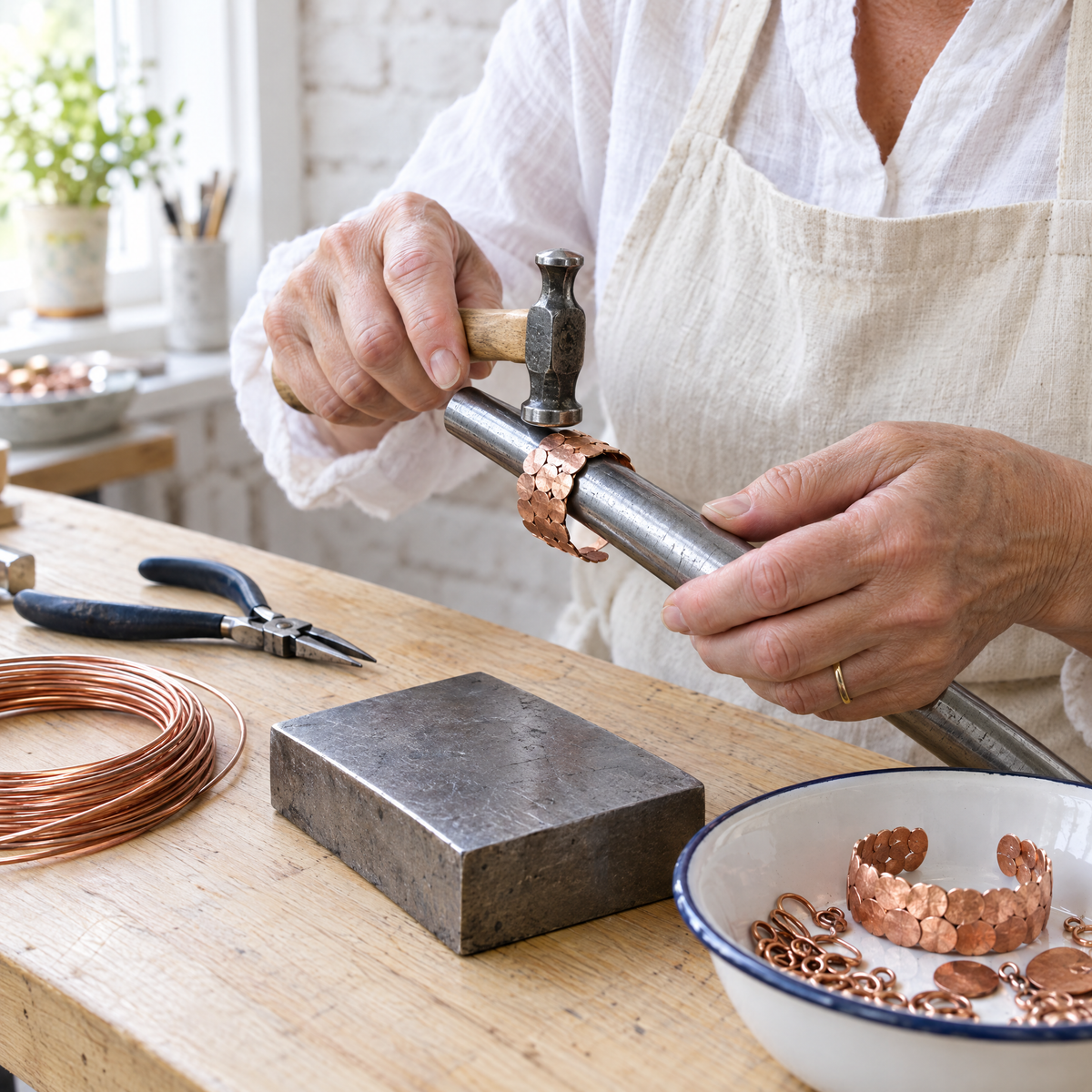 June's Tide Copper Bracelet – pure copper bracelet on a warm neutral background - photo 4
