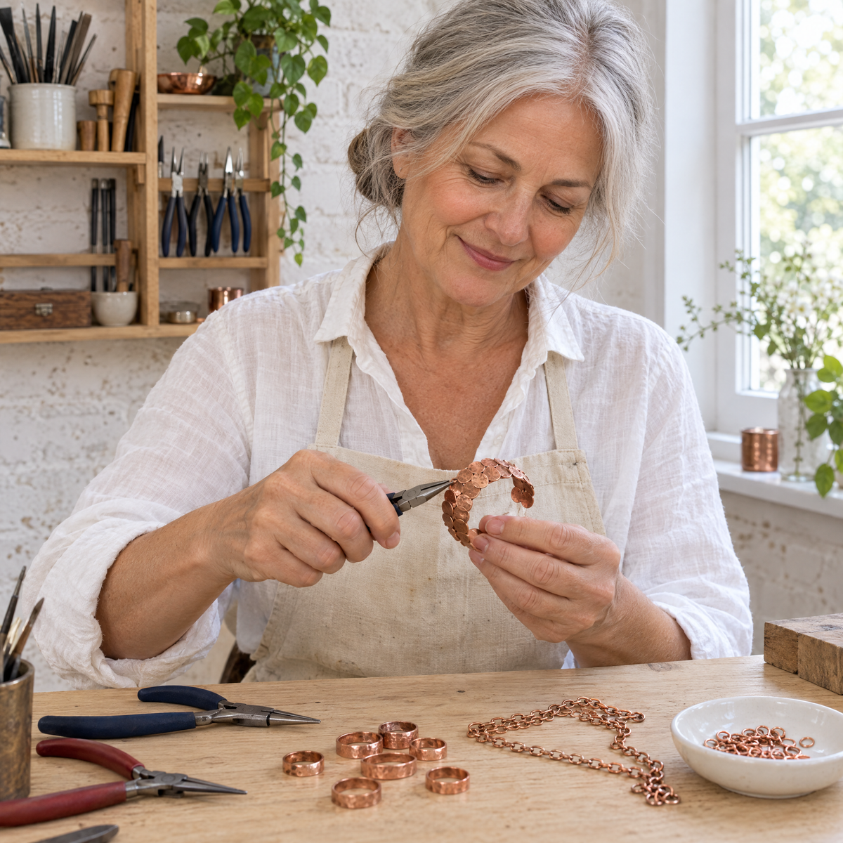 June's Tide Copper Bracelet – pure copper bracelet on a warm neutral background - photo 5