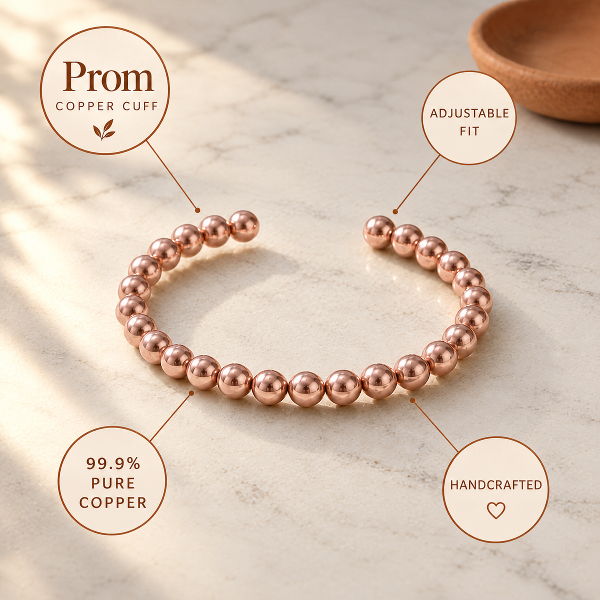 June's Prom Copper Bracelet – pure copper bracelet on a warm neutral background - photo 6